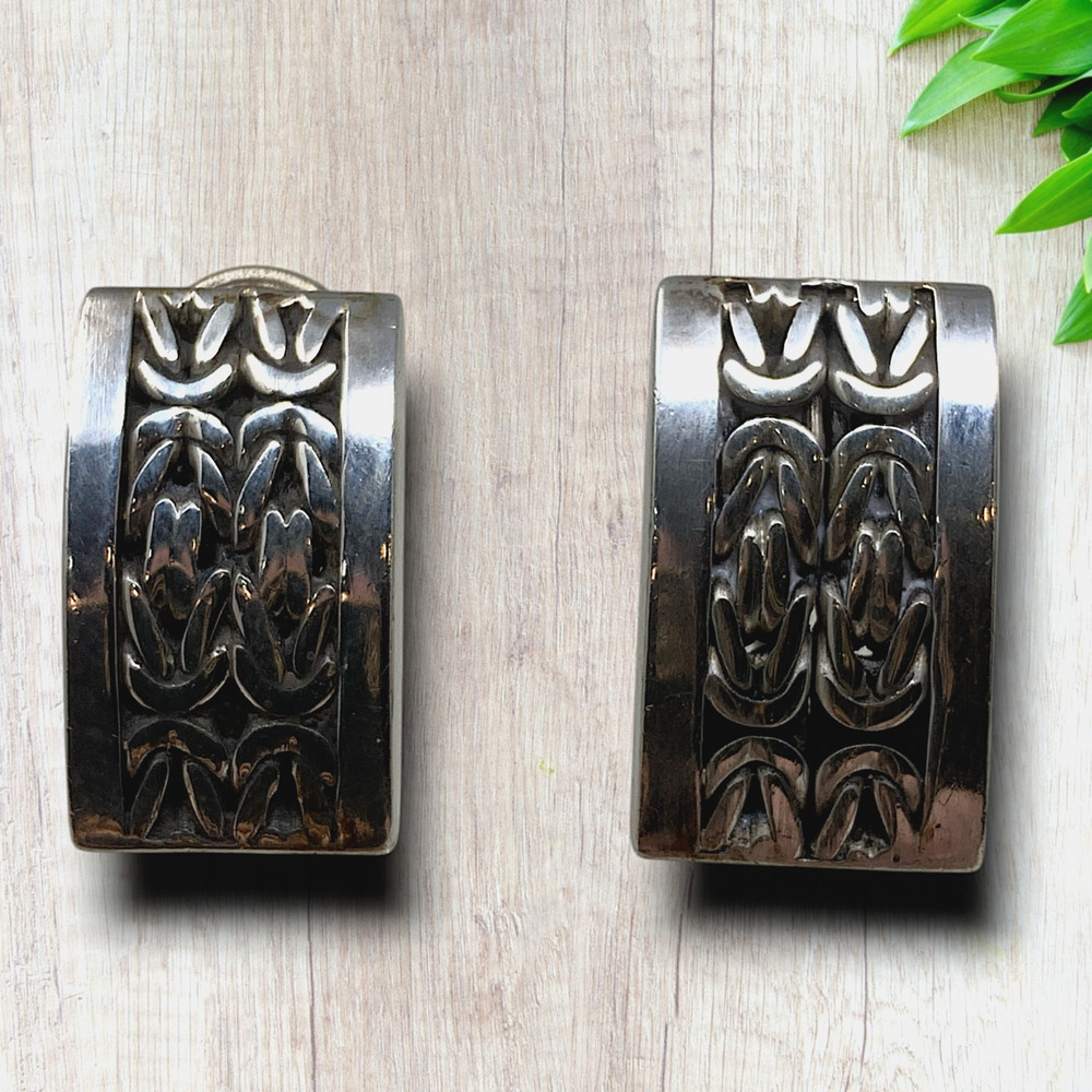 Vintage 1980s Lois Hill Chunky Earrings Sterling Silver 925 Clip On Southwestern